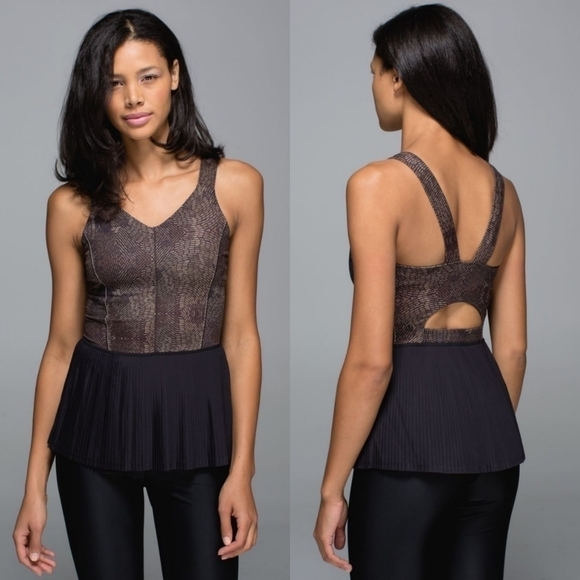 lululemon athletica Tops - Lululemon City Tank Top Pleated Peplum Golden Godess Cashew Multi Black Brown 8